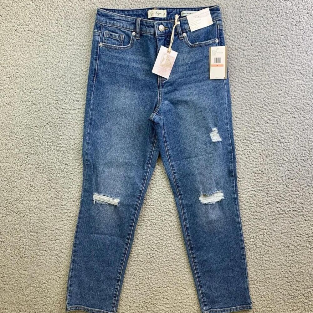 Jessica Simpson Women'sJeans Spotlight High Rise Slimโ Straight Distressed Sz 26